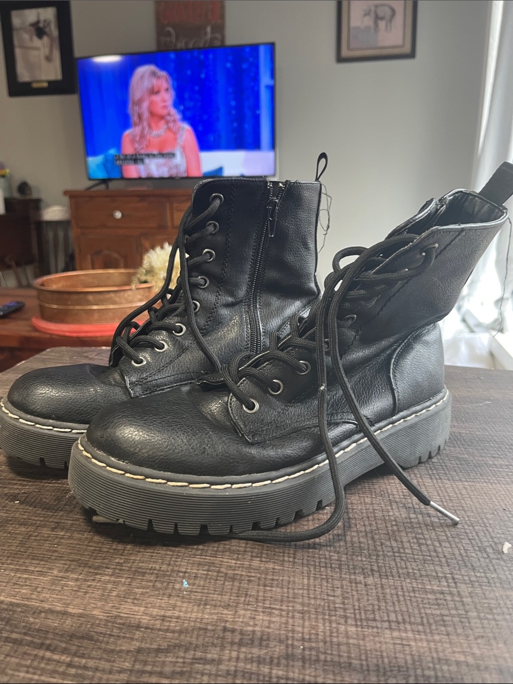 UNIONBAY Black Lace-Up Platform Combat Boots